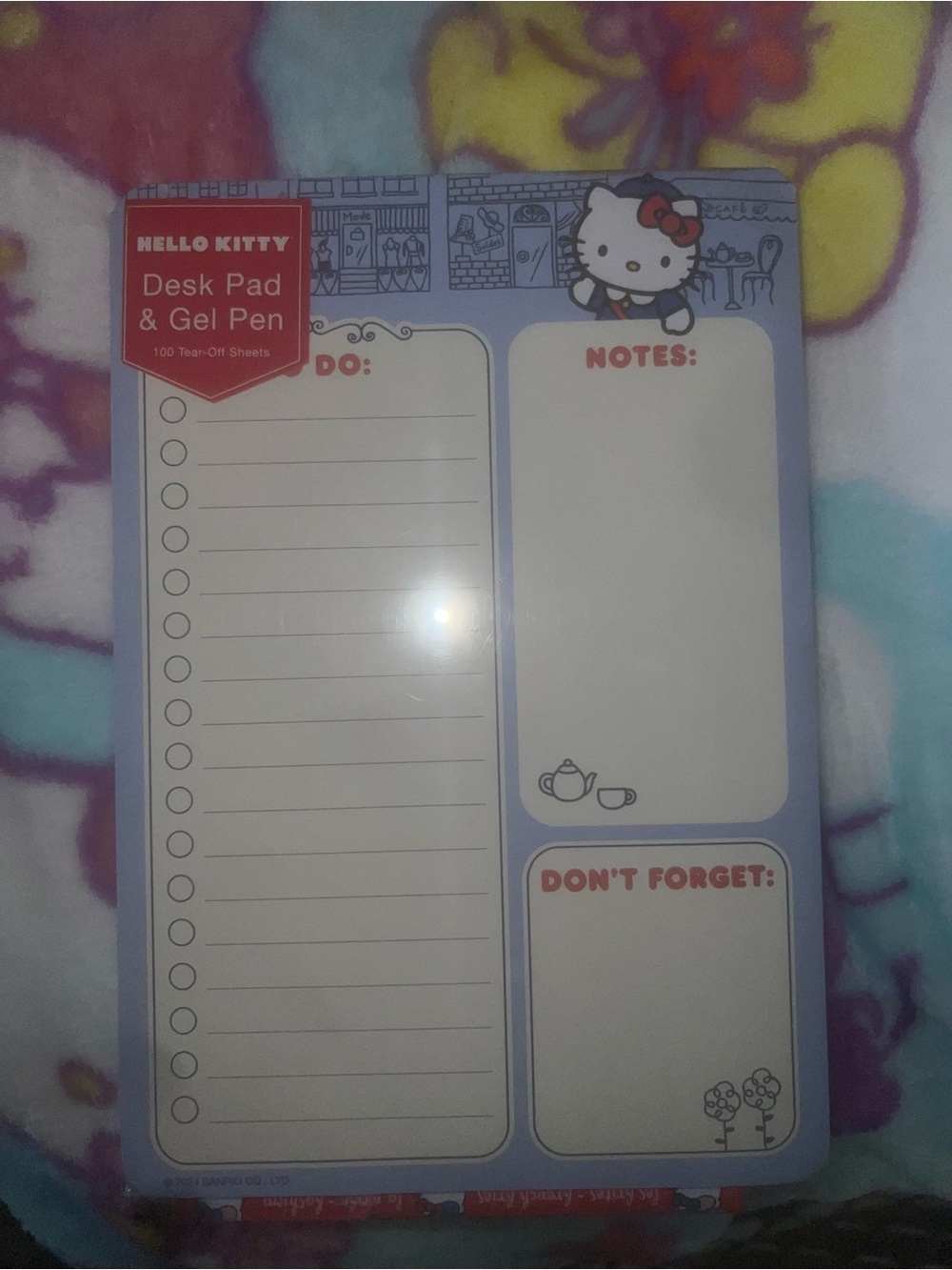 Hello Kitty Blue & White Desk Pad with Red Accents
